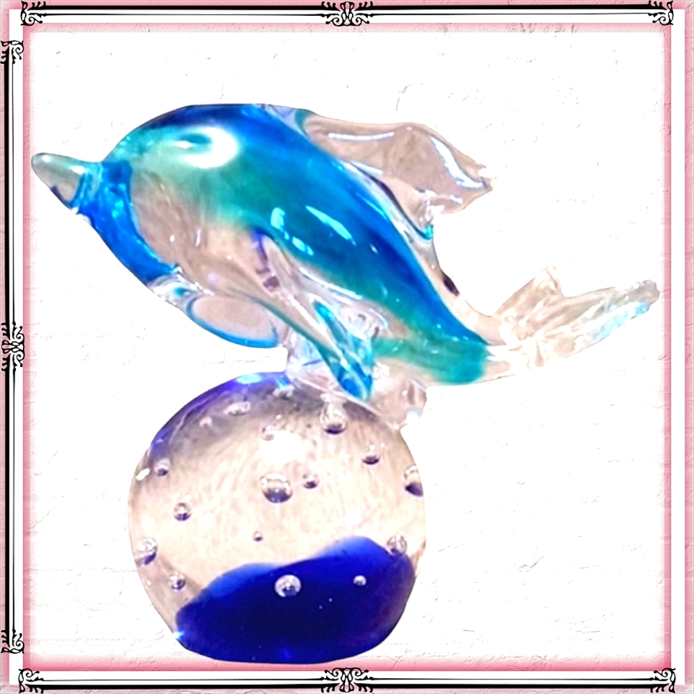 Glass Dolphin Paperweight Figurine